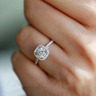 2.80 Carat Cushion Cut Moissanite Halo Engagement Ring In White Gold