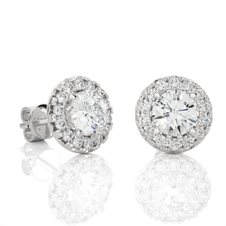 2 Carat Moissanite Halo Push Back Stud Earrings In Silver