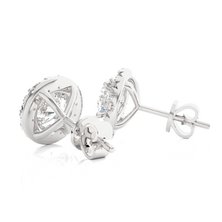 2 Carat Moissanite Halo Push Back Stud Earrings In White Gold