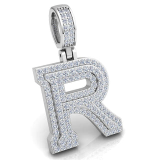 3 Ct Round Cut Moissanite Initial "R" Pendant in White Gold