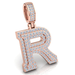 3 Ct Round Cut Moissanite Initial "R" Pendant in White Gold