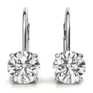 2 Ct Round Cut Solitaire Moissanite Drop Earrings in White Gold